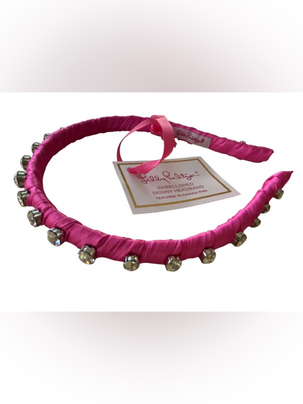 Lilly Pulitzer Hot Pink Satin Headband with Crystal Accents